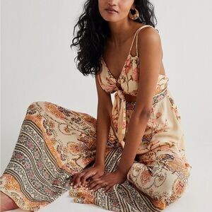 NWT Free People Sundown Cutout Wide Leg floral printer jumpsuit